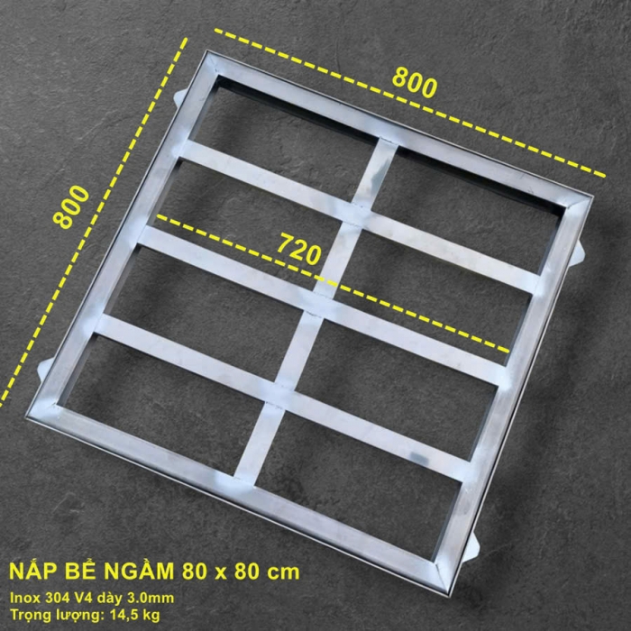 Nắp bể nước ngầm inox 80x80